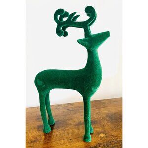 Zodax Flocked Standing Deer Figurine Statue Green 12.5 Inch High